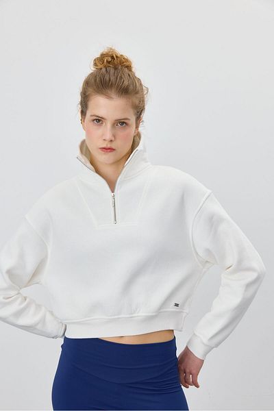 TUBİA Women's Ecru Color Half Zipper Sweatshirt
