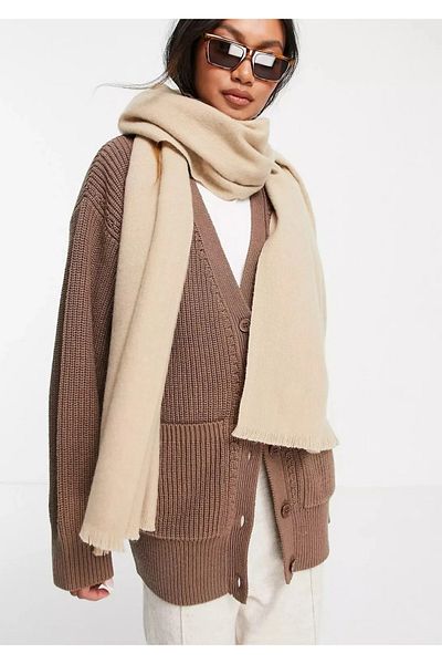 MinaCarin Unisex Απλό Μπεζ Χοντρό Φουλάρι