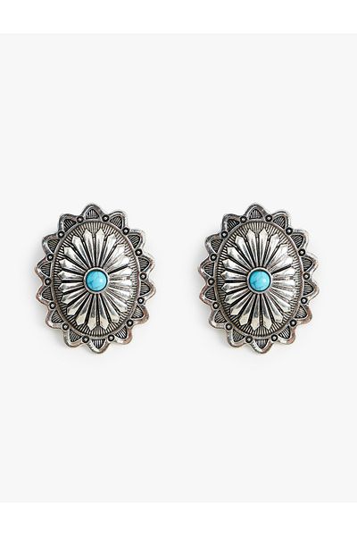 Koton Oval Earrings Stone Detailed Textured