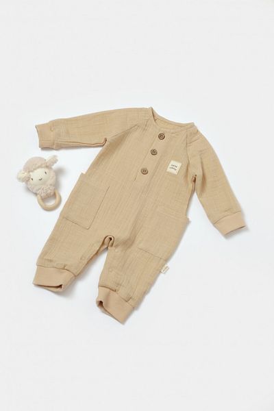 BabyCosy Salopeta cu nasturei, Winter muselin,Apricot, BabyCosy, 12-18 luni