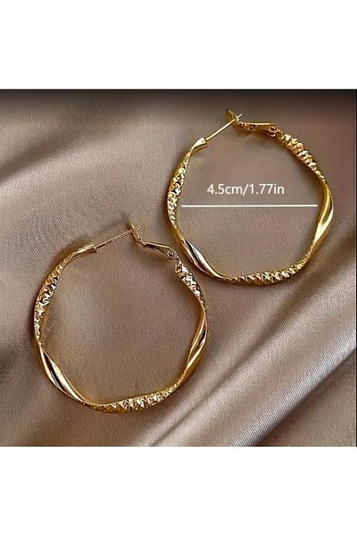 ELMATOLYE Women's Gold Patterned Gold Color Hoop Steel Earrings Large Size