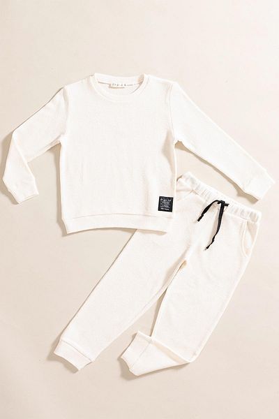for you kids 2-Piece Cotton Waffle Sweat Jogger Ecru Top and Bottom Set