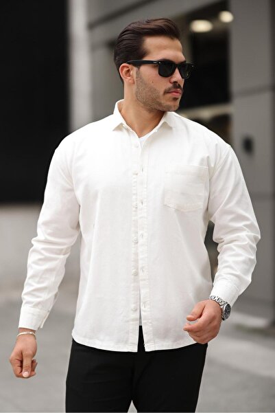 Valiberta Cămașă pentru bărbați din țesătură gabardină oversize cu un singur buzunar - albă