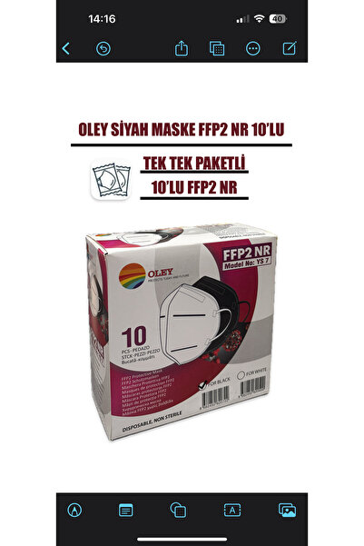 OLEY FFP2 Maske Siyah Renk 10’lu Paket