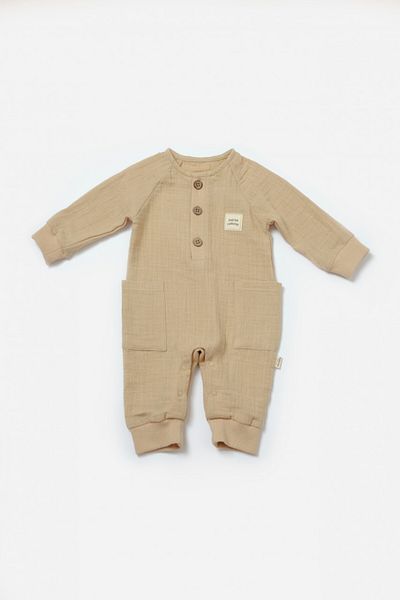 BabyCosy Salopeta cu nasturei, Winter muselin,Apricot, BabyCosy, 12-18 luni