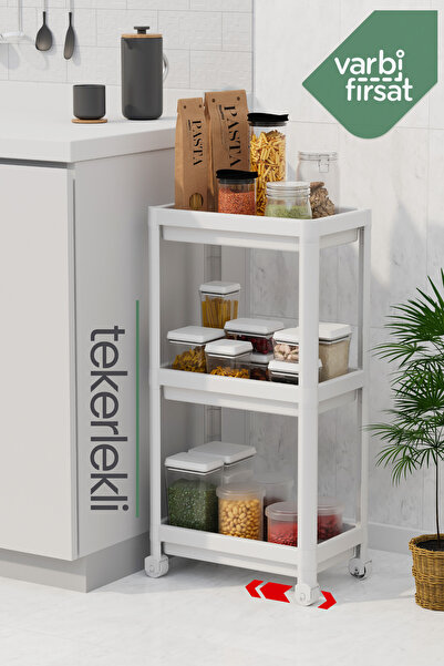 Varbifırsat 3 Katlı Tekerlekli Düzenleyici Mutfak Rafı Banyo Rafı Tezgah Altı...