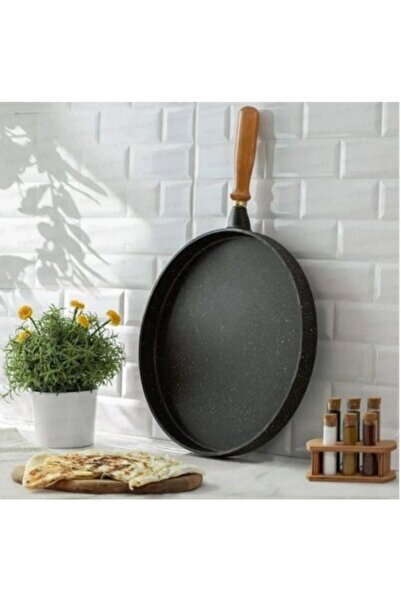 denizhomecollection مقلاة شعر جرانيت ومقلاة فطائر بمقبض بلوط 36 سم