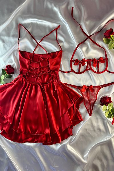 M&A Özaltın Set with Ribbon Detailed Red Dress (Secret Shipping)