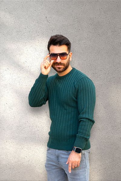BİRBEYSTORE Мъжки трикотажен пуловер с кръгло деколте