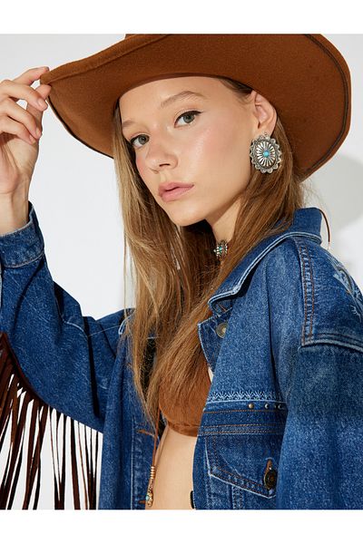 Koton Oval Earrings Stone Detailed Textured