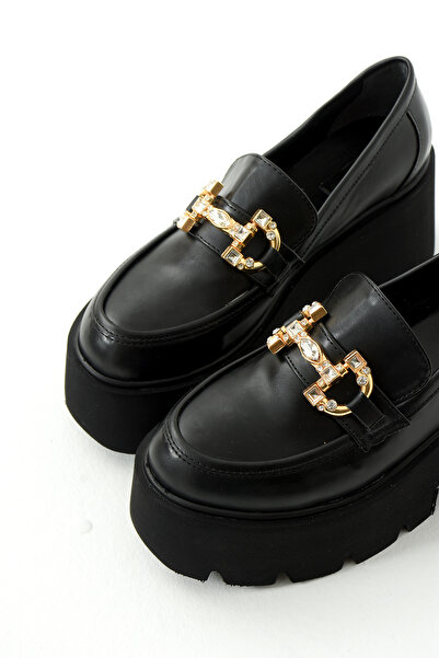 Gökçe Shoes Denisa Siyah Yüksek Taban Kadın Loafer Ayakkabı