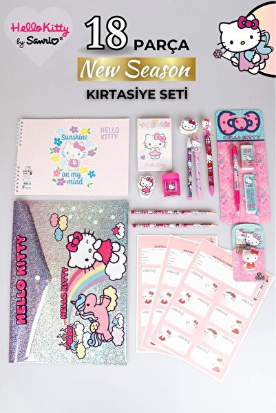 Hello Kitty DEKOMUS İLE LİSANSLI HELLO KITTY PREMIUM 18 PARÇA KIRTASİYE SETİ SİLGİ TEPELİ GEÇMELİ KALEM,VERSATİL
