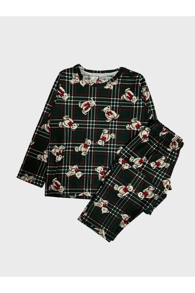 Fil Kids Set de pijamale cu mânecă lungă cu model ursuleț în carouri verde