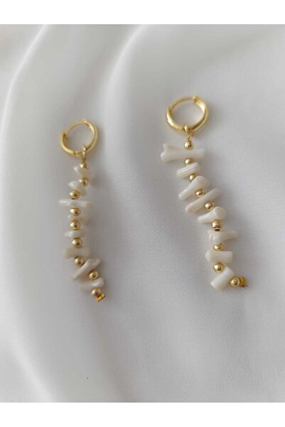 İPAR AKSESUAR Coral Natural Stone Cream Handmade Earring