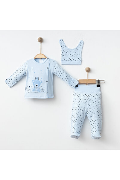 Nai baby طقم خروج الطفل من المستشفى مكون من 3 قطع 100% قطن مع قفازات تيدي بير