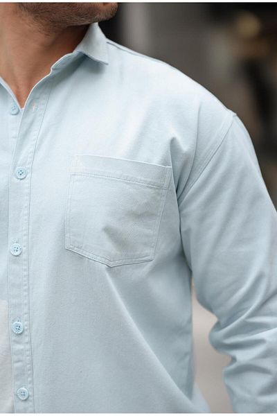 Valiberta Oversize Gabardine Men's Shirt - Single Pocket, Baby Blue