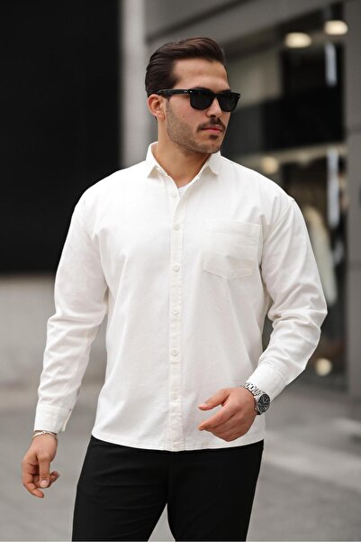 Valiberta Cămașă pentru bărbați din țesătură gabardină oversize cu un singur buzunar - albă