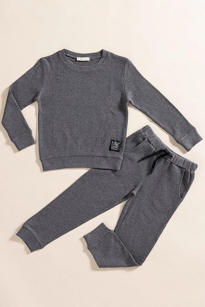 for you kids 2-Piece Cotton Waffle Sweat Jogger Anthracite Lower Upper Set