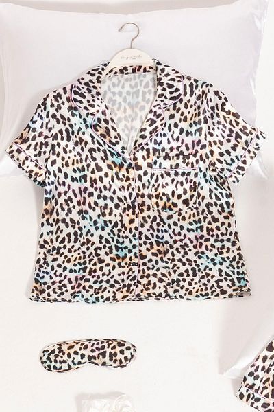 FOR YOU MODA Set of 5 Leopard Patterned Satin Pajama Shorts