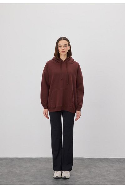 TUBİA Дамски суитшърт с качулка Oversize в шоколадов цвят