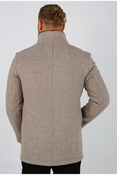 Brango Erkek Fermuar Detaylı Kürklü Yaka Kaşe Kaban