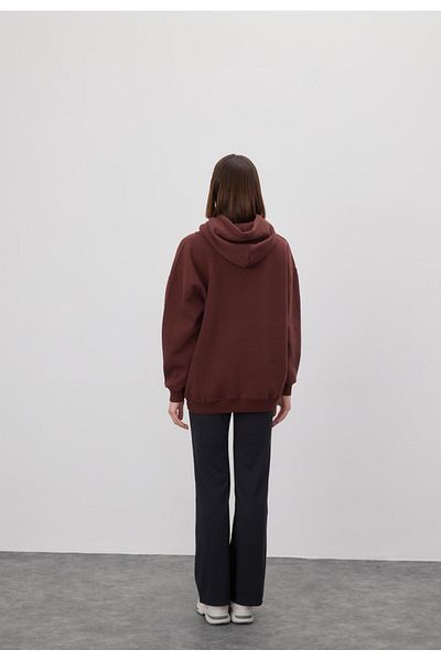 TUBİA Дамски суитшърт с качулка Oversize в шоколадов цвят