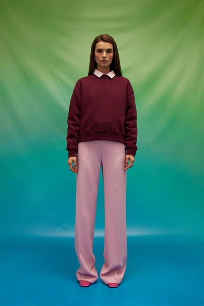 TUBİA Women's Cherry Color Raised Basic Sweatshirt