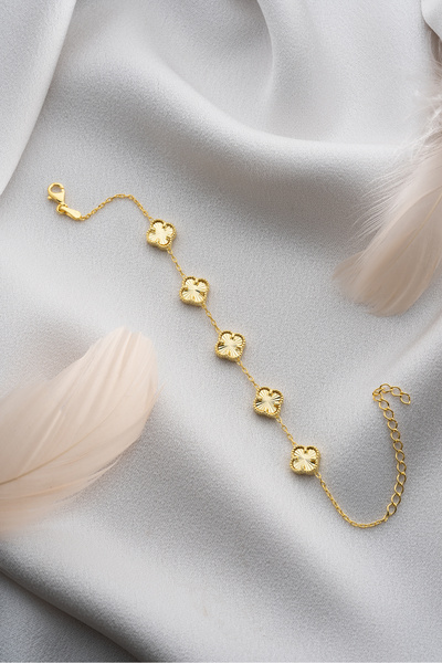 Gümüşistan 925 Ayar Gümüş Gold Yonca Bileklik