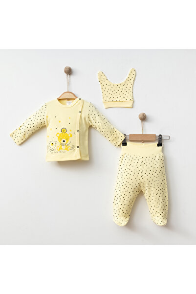 Nai baby طقم خروج الطفل من المستشفى مكون من 3 قطع 100% قطن مع قفازات تيدي بير