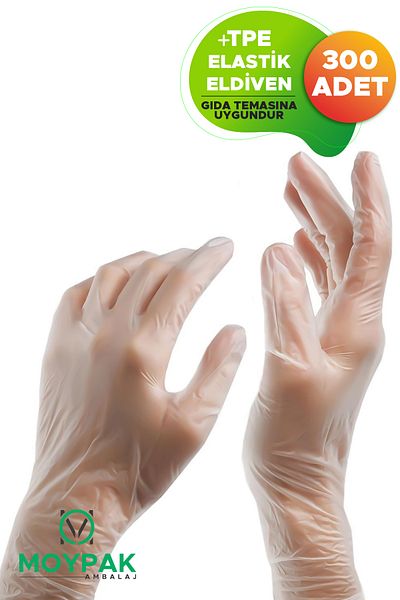 MOYPAK Tpe Plastic - Flexible and Durable Food Cleaning Gloves, Disposable, Large 300 Pieces
