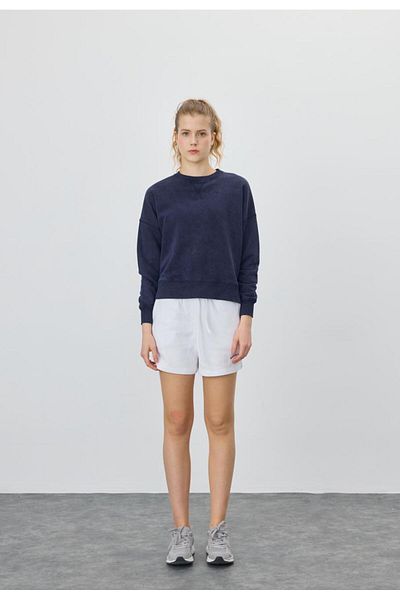 TUBİA Women's V Detailed Effect Navy Blue Short Sweatshirt