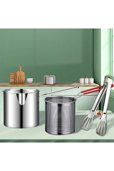 Choice 1200ml Integrated Type Deep Frying Pot Stainless Steel Kitchen Deep Fryer with Strainer Tempura C...