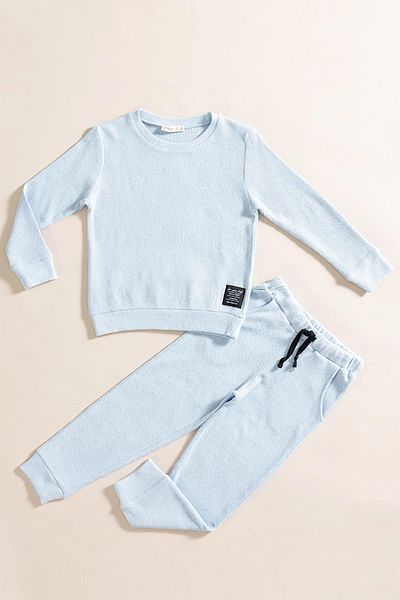 for you kids 2-Piece Cotton Waffle Sweat Jogger Blue Top and Bottom Set