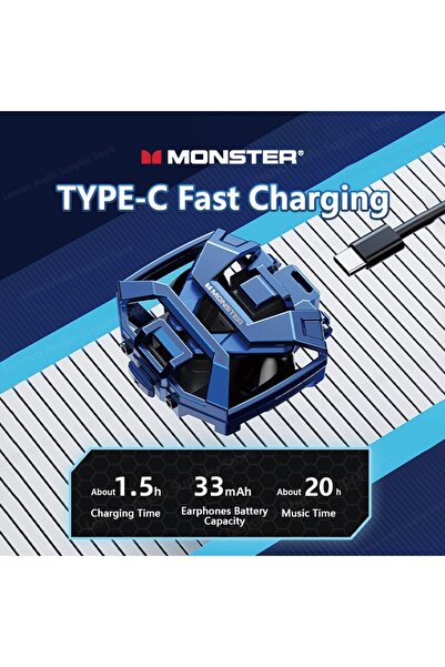 MONSTER XKT09 Long Range Noise Canceling Headphones Bluetooth 5.2 Wireless Gaming Headset HIFI St...