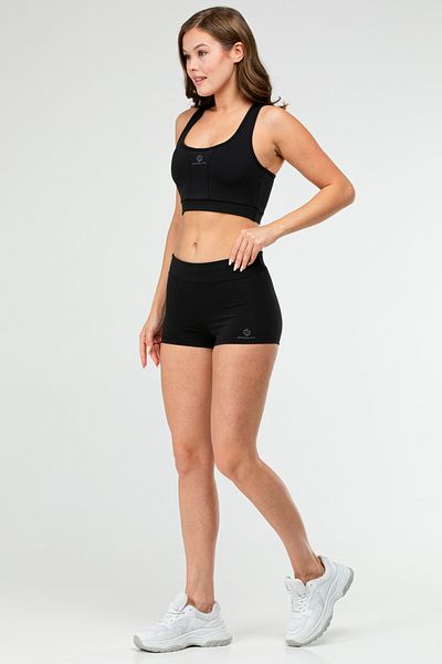 speedlife Set pantaloni scurți pentru femei, negru, slim fit, din țesătură de scufundări, cu gât deschis, Sb0676