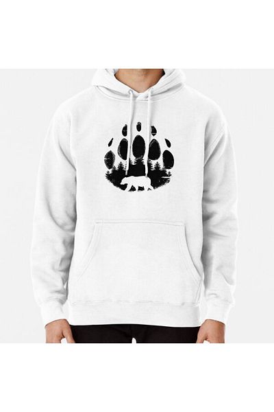 Hvit Stein Black Bear Paw Print - Φούτερ με στάμπα Forest Landscape