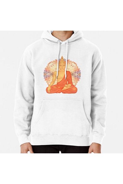 Hvit Stein Φούτερ με στάμπα Golden Buddha + Mandala