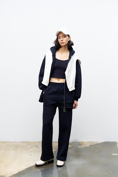 Basicpark Navy Blue Women's Zipper Detailed Athlete-Bottom-Upper 3-Piece Suit with Fleece Inside