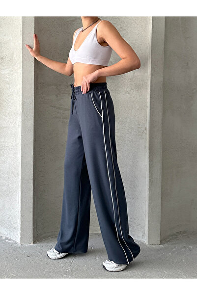 BEJNA Dámské antracitové modální kalhoty s proužkovaným proužkem