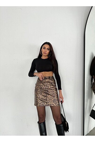 Zeo Basic Fusta mini ZEO Basic cu model leopard - imprimat cu folie