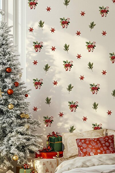 MSticker Kokina Çiçeği 1 Yılbaşı Süsü Yılbaşı Sticker Yılbaşı Hediyesi Cam Du...