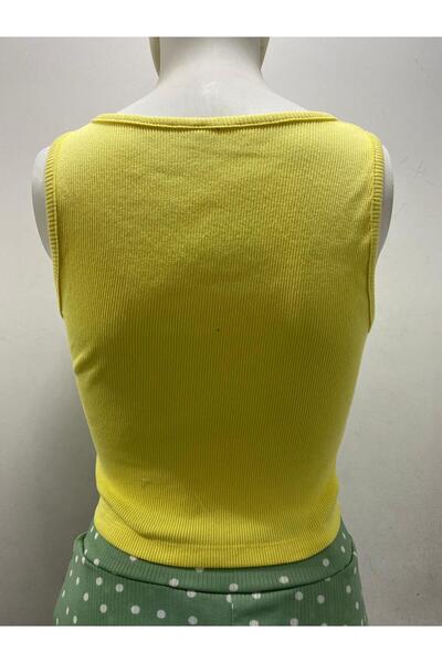 LADY HAZAL Жовтий міні-кроп-топ з темними вставками, товстими бретелями та квадратним вирізом