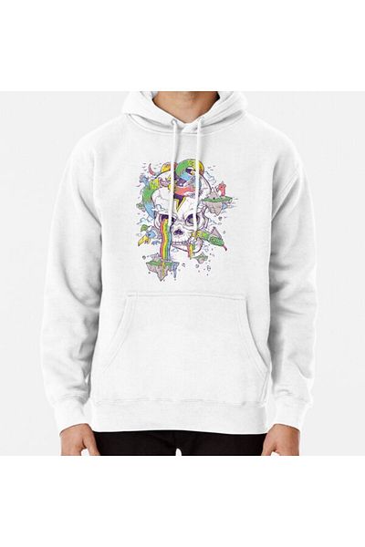 Hvit Stein Φούτερ με στάμπα Flying Rainbow Skull Island