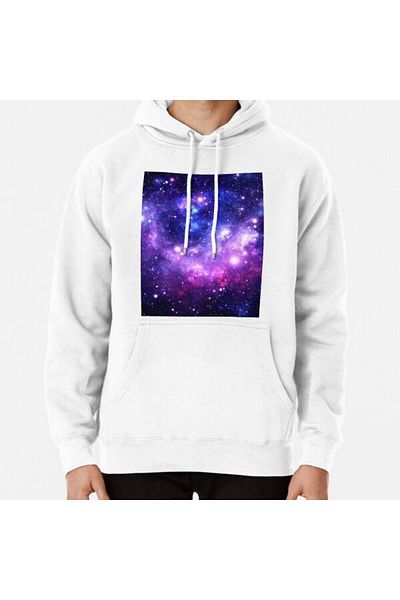 Hvit Stein Φούτερ με στάμπα με μωβ μπλε Galaxy Nebula