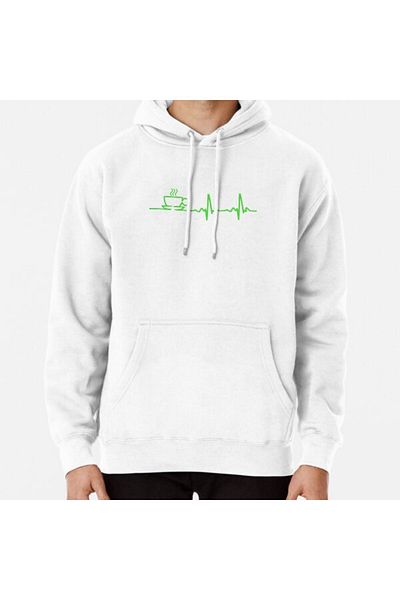 Hvit Stein Φούτερ με στάμπα Morning Coffee Heartbeat ECG