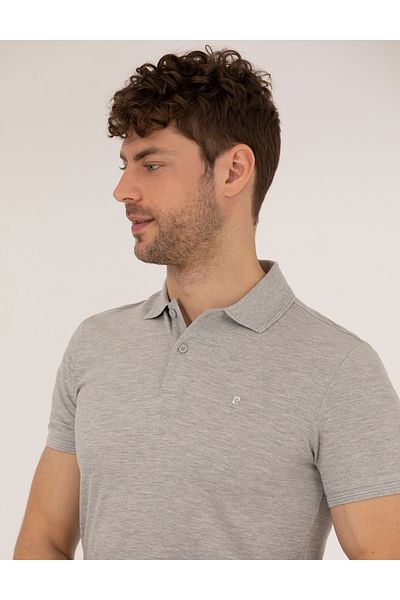 Pierre Cardin Tricou de bază cu gât polo, gri deschis, Melange Slim Fit 50269606-VR091