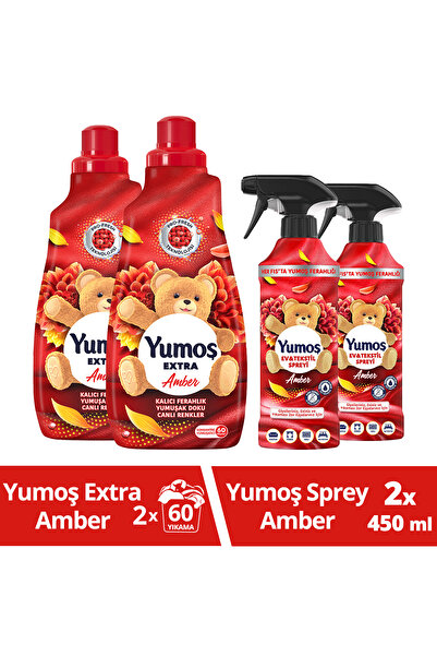 Yumoş Sprey Amber 450 ml X2 Extra Konsantre Çamaşır Yumuşatıcısı Amber 1440 ml X2
