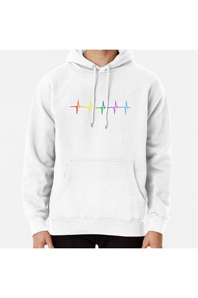 Hvit Stein Rainbow Pulse Heartbeat Printed Sweatshirt