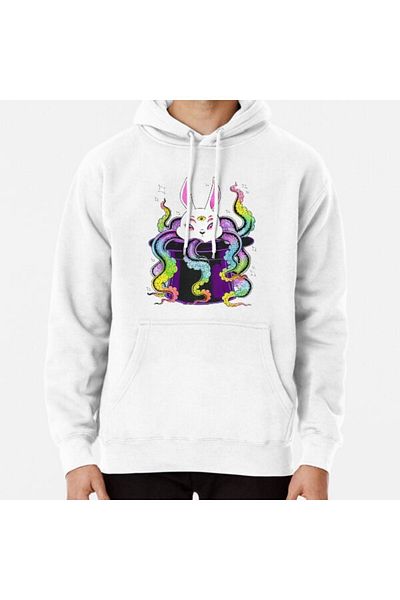 Hvit Stein Hanorac imprimat Eldritch Bunny