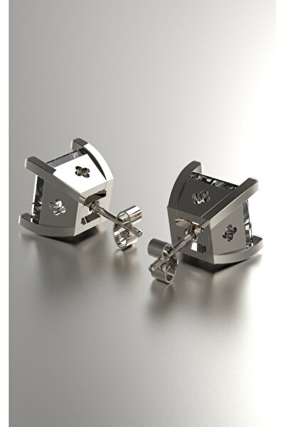 Giove 925 Ayar Gümüş Kare Taşlı Erkek Küpe - 8 mm, Beyaz ve Antrasit Metal Seçenekleri